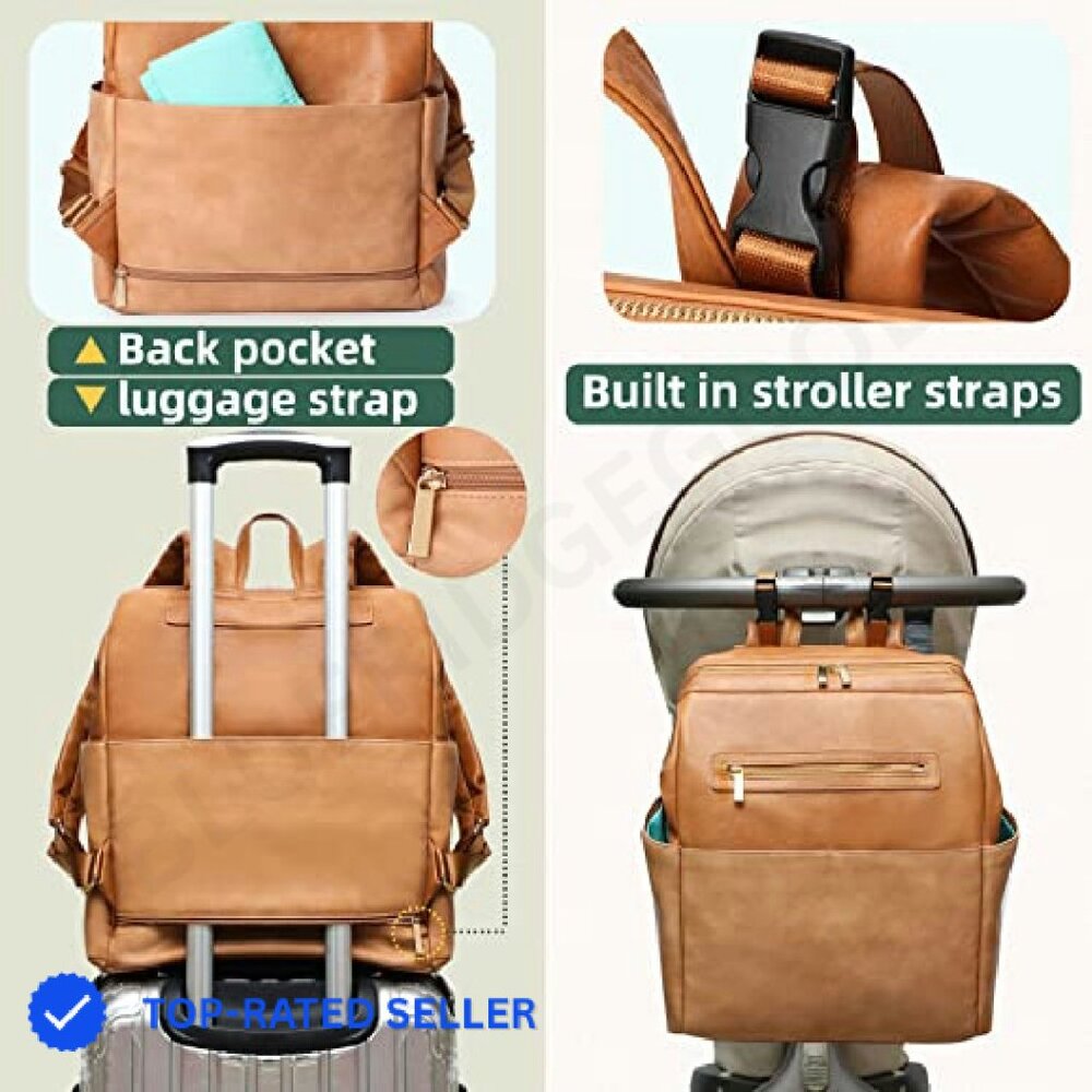 Leather Diaper Bag Backpack Multifunction Laptop … - image 7